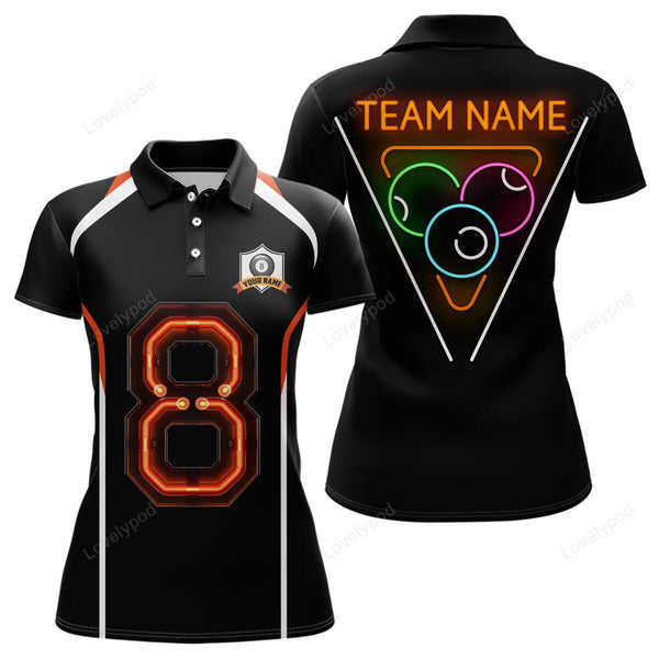 Maxcorners Customized 8 Ball Pool With Neon Light Billiard Polo Shirts For Women