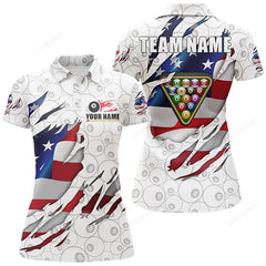 Maxcorners Billiards Balls 8 Ball Pattern White US Flag Custom Name Billiard Polo Shirts For Women