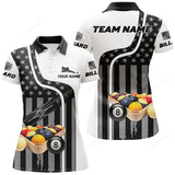 Maxcorners Billiard Balls American Flag Custom Name 3D Billiard Polo Shirts For Women