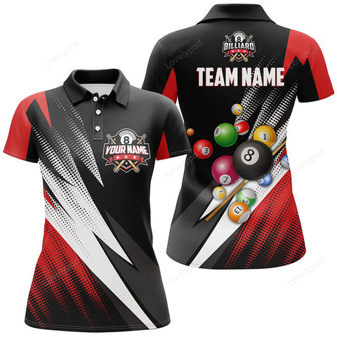 Maxcorners Billiard 8 Ball Pool Custom Name 3D Polo Shirts For Women