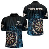 Maxcorners Men’s Custom Darts Team Shirt With Blue Splashed Art, Black Stripes And Dartboard LM1605