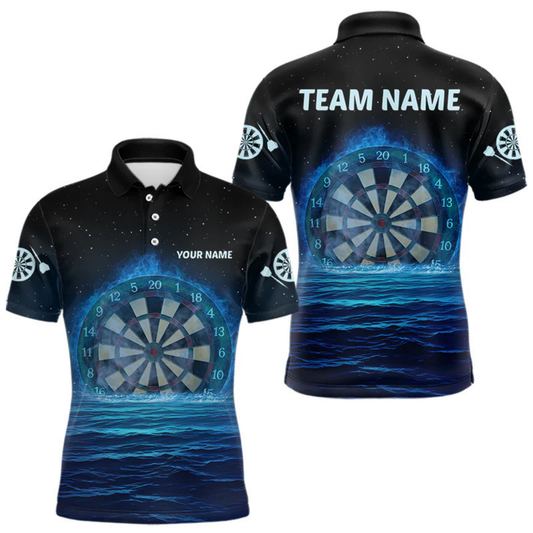 Maxcorners Men’s Personalized Darts Shirts With Navy Ocean, Stars Sky And Glowing Dartboard LM1605