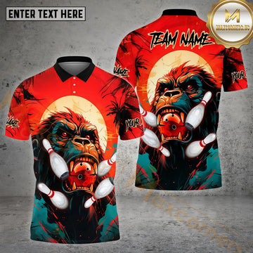 Maxcorners Bowling And Pins Multicolor Godzilla Pattern Customized Name 3D Shirt