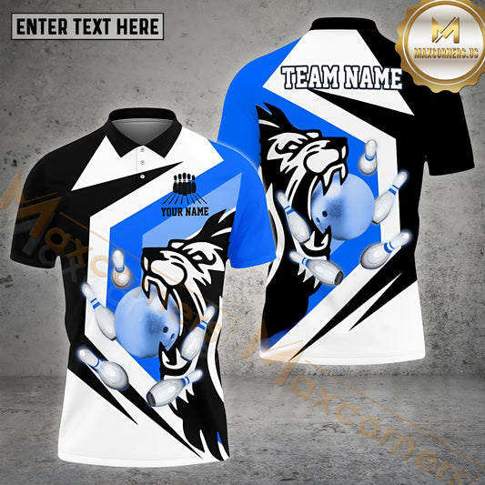 Maxcorners Bowling Ball & Pins Lion Bowling Ball Multicolor Options Personalized Name, Team Name 3D Shirt (4 Colors)