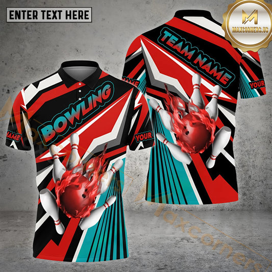 Maxcorners Bowling Ball & Pins Color Race Bowling Ball Multicolor Options Personalized Name, Team Name 3D Shirt (4 Colors)
