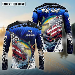 Maxcorners Tuna Fishing Dark Blue Scratch American Flag Custom Name & Team Name 3D Shirts