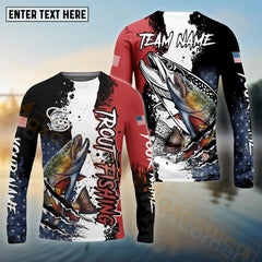 Maxcorners Trout Fishing Paint Scratch American Flag scratch Sport Custom Name & Team Name 3D Shirts