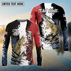 Maxcorners Pike Fishing Paint Scratch American Flag scratch Sport Custom Name & Team Name 3D Shirts