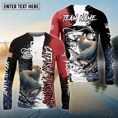 Maxcorners Catfish Fishing Paint Scratch American Flag scratch Sport Custom Name & Team Name 3D Shirts