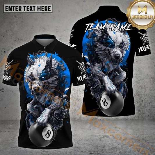 Maxcorners Billiard Wolf With Dragon Pattern Multicolor Options Personalized Name, Team Name 3D Polo Shirt (4 Colors)
