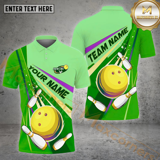 Maxcorners Colorful Strike Bowling Pattern Multicolor Options Personalized Name, Team Name 3D Polo Shirts (4 Colors)