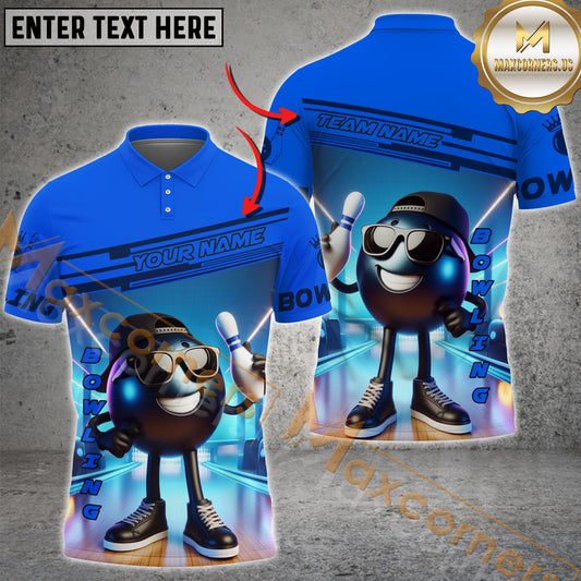 Maxcorners Funny Bowling Pattern Multicolor Options Personalized Name, Team Name 3D Polo Shirts (4 Colors)