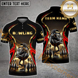 Maxcorner Bowling Ball & Pins Premium Golden Multicolor Option Customized Name 3D Shirt (6 Colors)