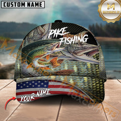 Maxcorners Pike Fishing Skinfish Flag Of United States Pattern Multicolor Personalized Name 3D Cap