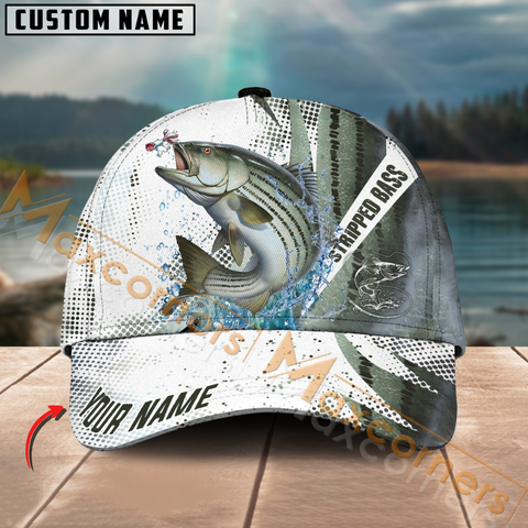 Maxcorners Stripped Bass Fishing Skinfish Water Sport Pattern Multicolor Personalized Name 3D Cap