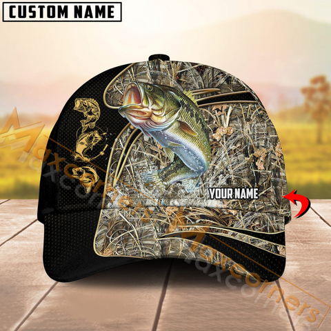 Maxcorners Largemouth Bass Fishing Camo Fishing Pattern Multicolor Personalized Name 3D Cap