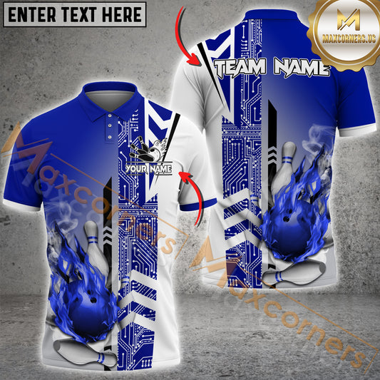 Maxcorners Bowling Fire Effect Multicolor Option Customized Name, Team Name 3D Shirt (4 Colors)