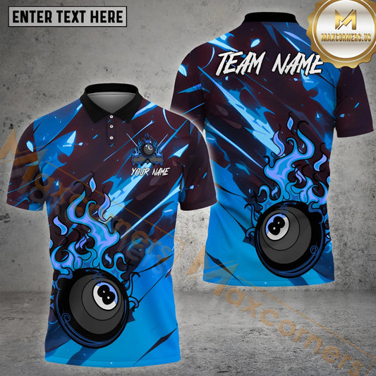 Maxcorners Ball 8 Custom Fire Effect Design, Breathable Sport Shirt Billiard Jersey Multicolor Options Personalized Name, Team Name 3D Shirt (4 Colors)