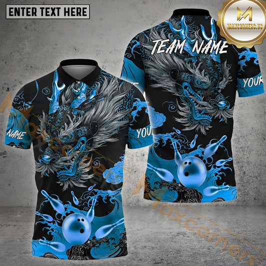 Maxcorners Bowling Black & Gold Dragon Artwork Multicolor Option Customized Name, Team Name 3D Shirt (4 Colors)