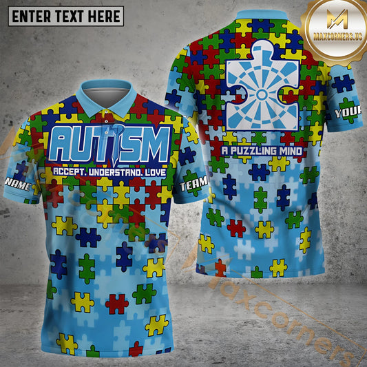 Maxcorners Autism Awareness Shirt Puzzle Piece Design Darts Jersey Multicolor Options Personalized Name, Team Name 3D Shirt (4 Colors)