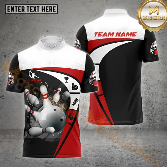 Maxcorners Bowling Ball Modern Black & White Multicolor Options Personalized Name, Team Name 3D Shirt (4 Colors)