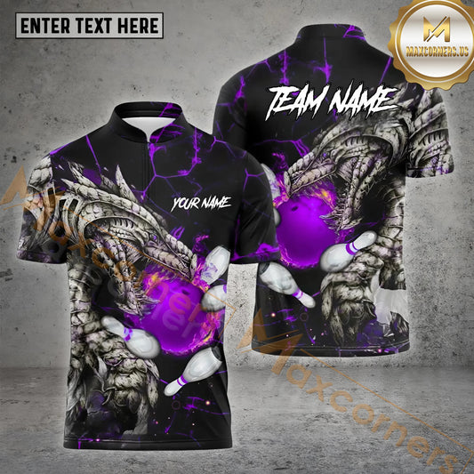 Maxcorners Bowling Ball Dragon Multicolor Options Personalized Name, Team Name 3D Shirt (4 Colors)