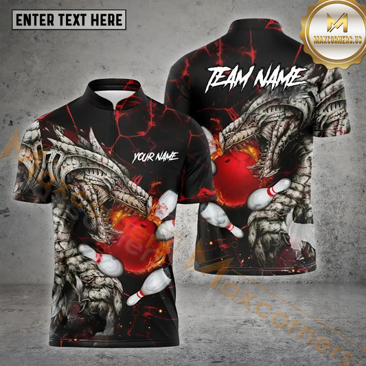 Maxcorners Bowling Ball Dragon Multicolor Options Personalized Name, Team Name 3D Shirt (4 Colors)