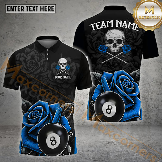 Maxcorners Billiard Rose Skull 8 Ball Jersey Multicolor Options Personalized Name, Team Name 3D Shirt (4 Colors)