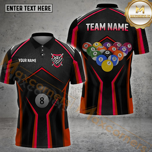 Maxcorners Billiard Rack 8 Ball Pool Pattern Jersey Multicolor Options Personalized Name, Team Name 3D Shirt (4 Colors)