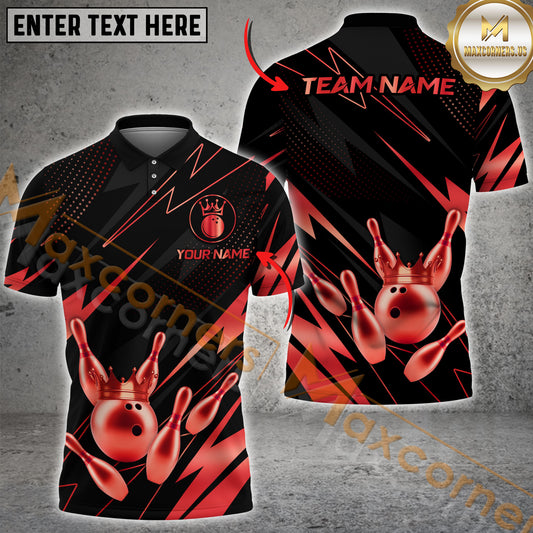 Maxcorner Bowling Ball & Pins Premium Crown Version 2 Multicolor Option Customized Name 3D Shirt (6 Colors)