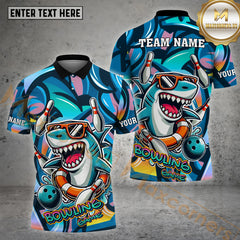 Funny Shark Graffiti Bowling Jersey – Personalized Name & Team, Multicolor 3D Shirt for Bowling Lovers