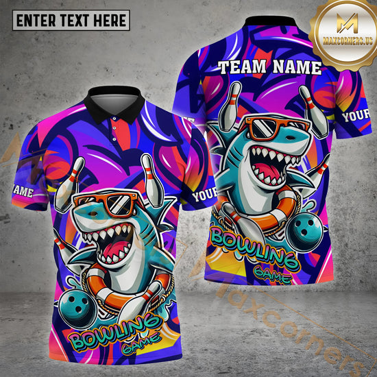 Personalized Bowling Jersey with Shark Graphic – Multicolor Graffiti 3D Shirt for Bowling Teams & League Players