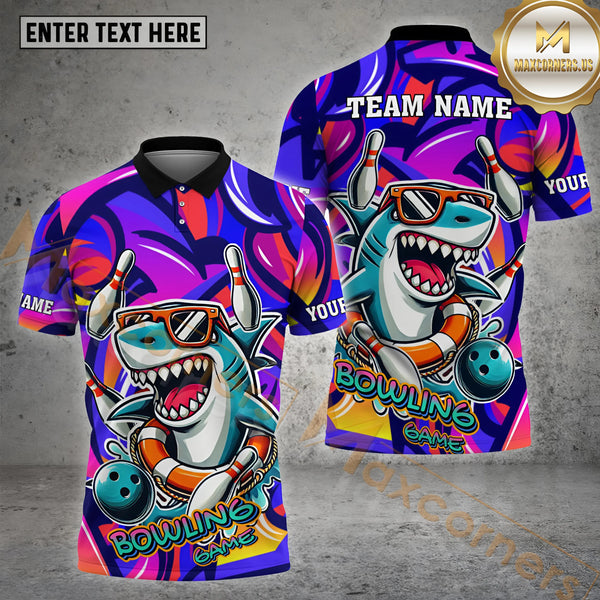 Personalized Bowling Jersey with Shark Graphic – Multicolor Graffiti 3D Shirt for Bowling Teams & League Players