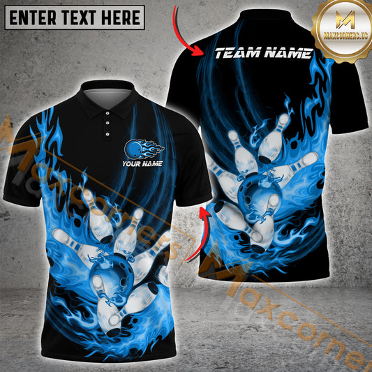Maxcorner Bowling Ball & Pins Flame Multicolor Option Customized Name 3D Shirt (6 Colors)
