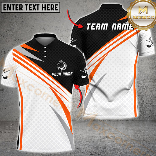 Maxcorners Golf Rhombus Pattern Premium Multicolor Option Customized Name, Team Name 3D Polo Shirt (6 Colors)