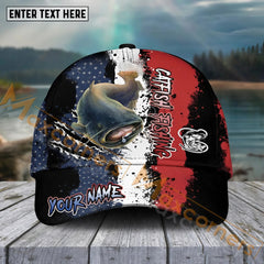 Maxcorners Catfish Fishing Paint Scratch American Flag Pattern Sport Pattern Personalized Name 3D Cap MT173