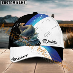 Maxcorners Catfish Fishing Blue Camo Sport Pattern Personalized Name 3D Cap