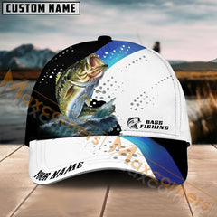 Maxcorners Bass Fishing Blue Camo Sport Pattern Personalized Name 3D Cap