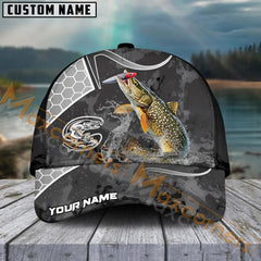 Maxcorners Pike Fishing Gray Camo Sport Pattern Personalized Name 3D Cap