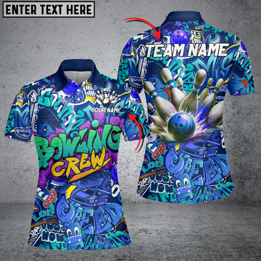 Maxcorner Bowling Ball & Pins Graffiti Bowling Crew Multicolor Option Customized Name 3D Shirt For Women (4 Colors)