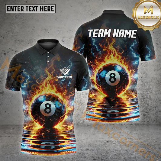 Maxcorners 8 Ball Thunder Lightning Premium Billiard Jersey Multicolor Options Personalized Name, Team Name 3D Shirt (4 Colors)