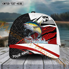 Maxcorners Tuna Fishing Red White Pattern Sport Pattern Personalized Name 3D Cap MT173