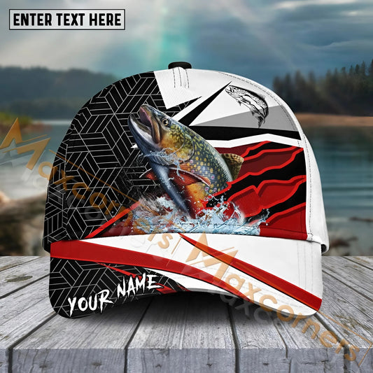 Maxcorners Trout Fishing Red White Pattern Sport Pattern Personalized Name 3D Cap MT173