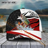 Maxcorners Pike Fishing Red White Pattern Sport Pattern Personalized Name 3D Cap MT173
