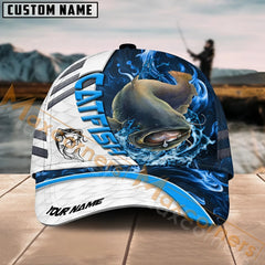 Maxcorners Catfish Fishing White Blue Lava Sport American Flag Pattern Sport Pattern Personalized Name 3D Cap MT173