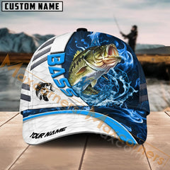 Maxcorners Bass Fishing White Blue Lava Sport American Flag Pattern Sport Pattern Personalized Name 3D Cap MT173