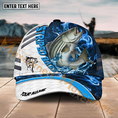 Maxcorners Striped Bass FishingWhite Blue Lava Sport American Flag Pattern Sport Pattern Personalized Name 3D Cap MT173