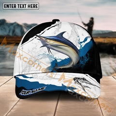 Maxcorners Marlin Fishing Black White Water Flow Pattern Sport Pattern Personalized Name 3D Cap MT173