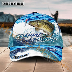 Maxcorners Crappie Fishing Blue Water Camo Pattern Sport Pattern Personalized Name 3D Cap MT173