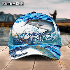 Maxcorners Salmon Fishing Blue Water Camo Pattern Sport Pattern Personalized Name 3D Cap MT173